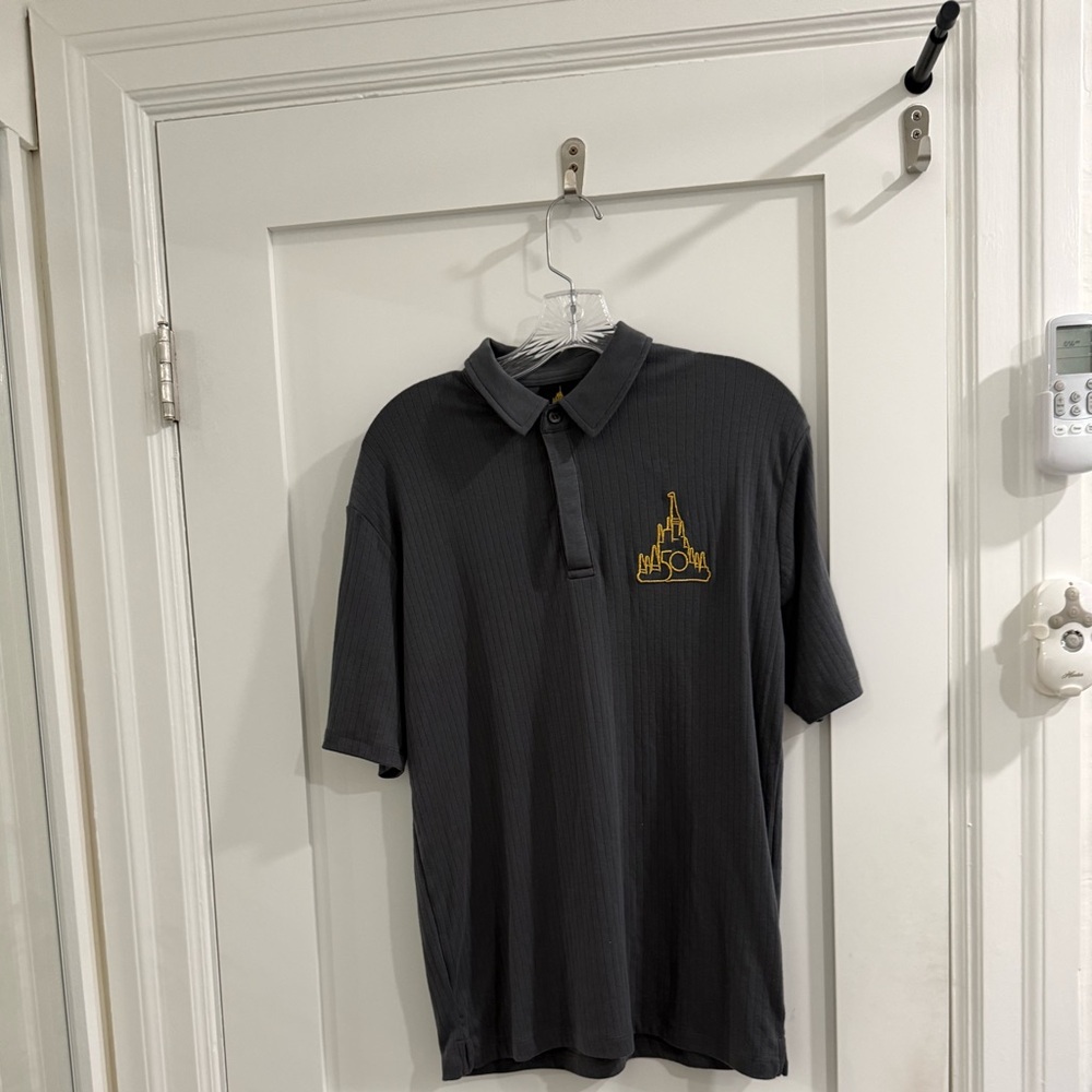 NWT Disney World 50th anniversary dark gray ribbed men’s  polo shirt